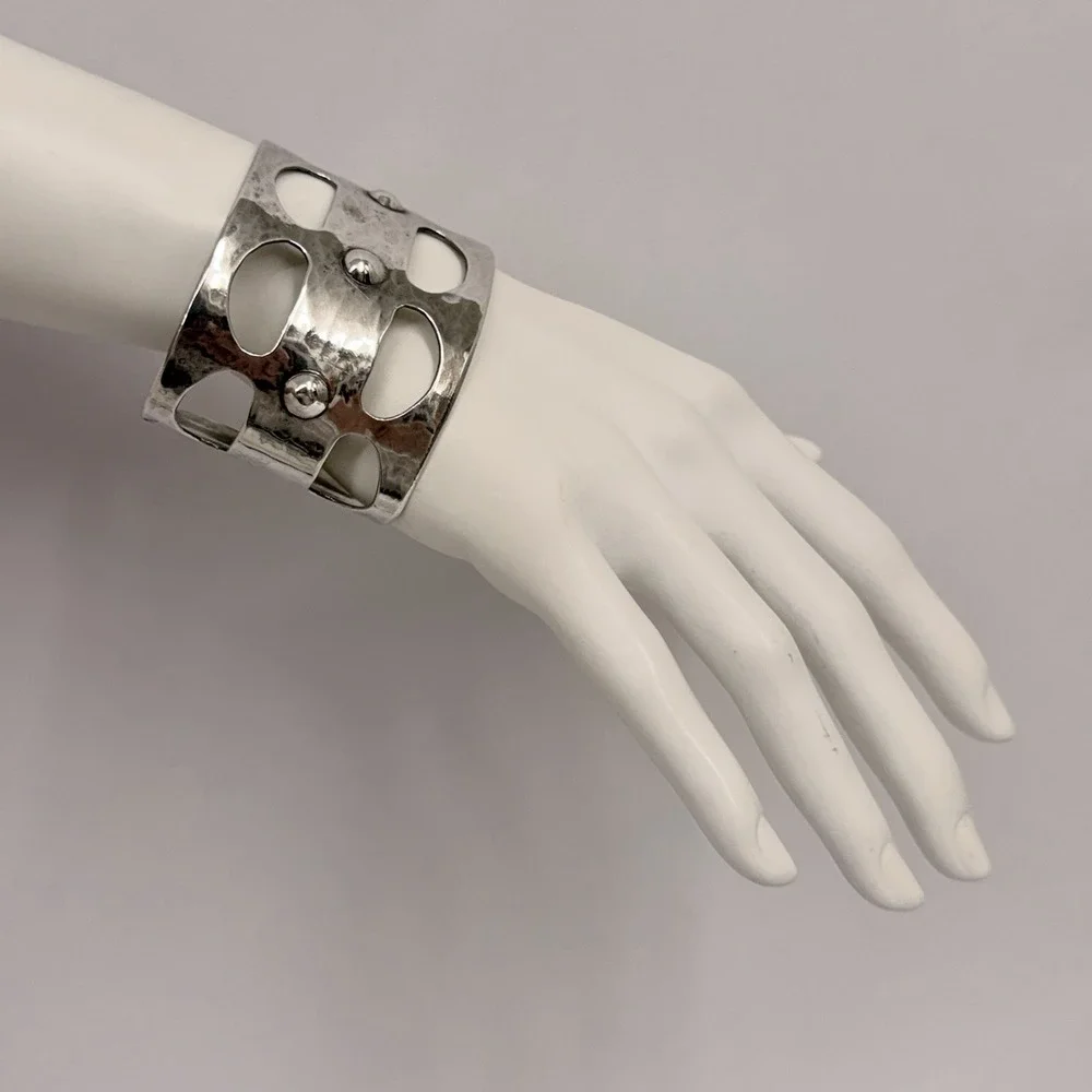 Vintage Guildcraft Hand Wrought Sterling Cuff Bracelet Modernist 50 Gram AWESOME
